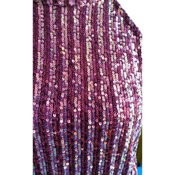 Glam Christmas sequin halterneck top sleeveless red Gold Shimmer SZ M holiday - Picture 3 of 8